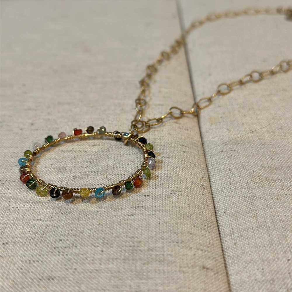 Sway Jewelry Rainbow Gemstone Pendant with Gold Filled Chain Necklace Tourmaline